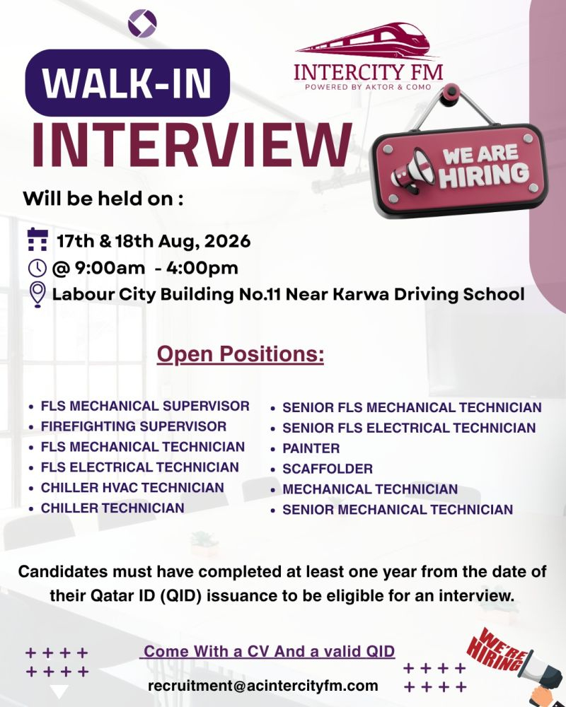 Aktor Como Intercity FM Walk in Interview in Qatar | ACIFM Job Vacancies | Jobs and Careers Doha, Qatar