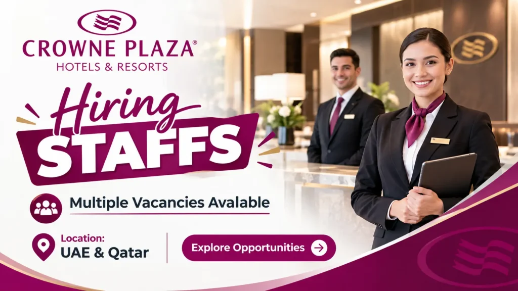 Crowne Plaza Jobs Dubai, UAE, Qatar, Oman, Bahrain, Kuwait | Hotel Jobs Vacancies | Crown Plaza careers Dubai, Abu Dhabi | Apply Now
