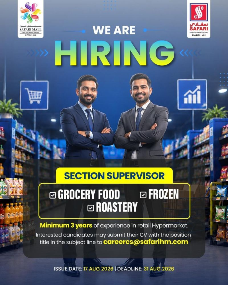 Safari Hypermarket Careers UAE – Latest Safari Hypermarket Job Vacancies in Dubai, Sharjah, Abu Dhabi
